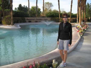 Sue at the fountains at our Chaparral Entrance