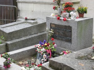 Jim Morrison's grave at PÃ¨re Lachaise Cemetery.