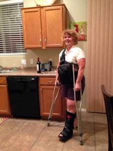 Arlene sporting her new walking cast